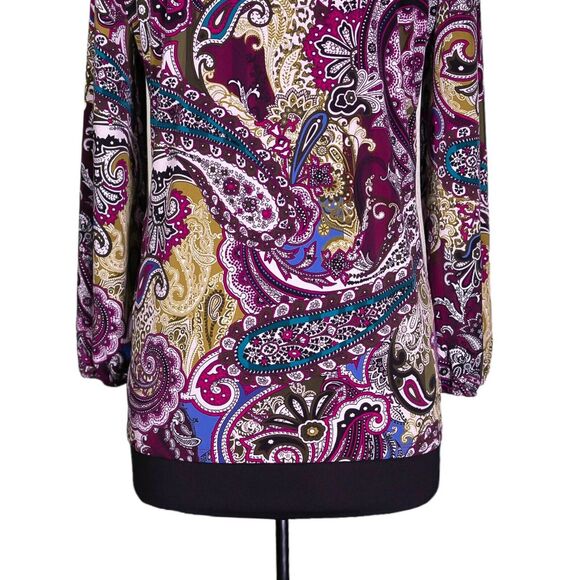 Chico's Women's Blouse Multicolor Paisley Stretch Ruffle V-Neck Shirt Top 1 M/8 - Picture 8 of 8